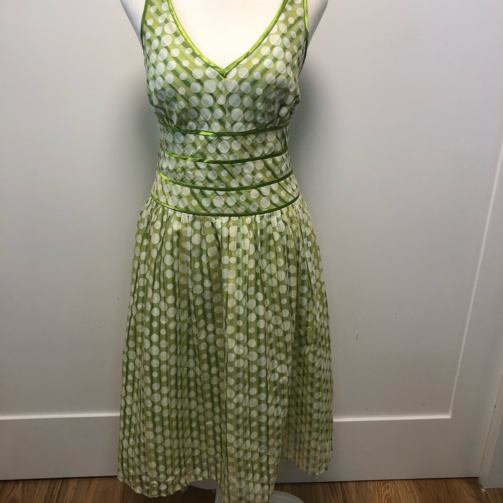 GNW Green Polka Dot V-Neck Midi Dress